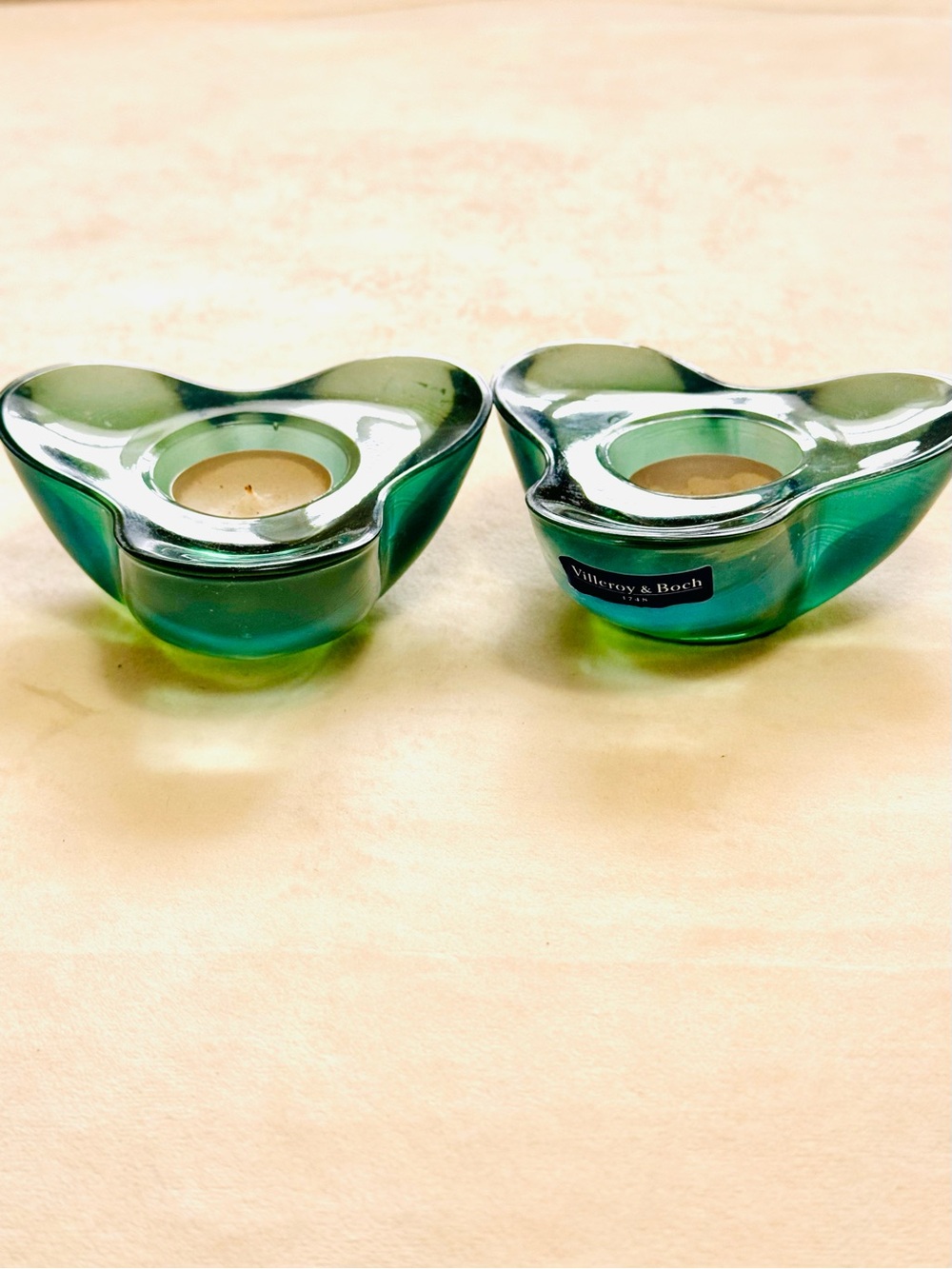 Villeroy & Boch Emerald Green Glass Tealight Holders - Pair
